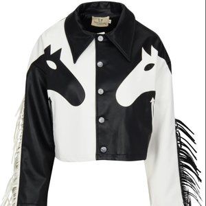 Fashion Brand Company Dueling Horses Faux Leather Crop Jacket - 2X